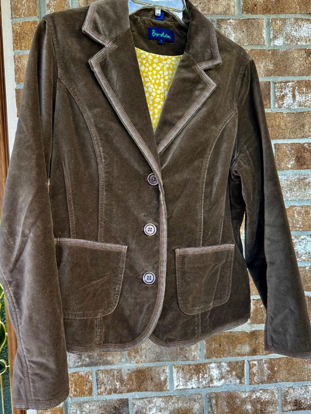 Boden Women's Brown 3-Button Velvet Lined Blazer Jacket Pockets Size 16 M/L NWOT